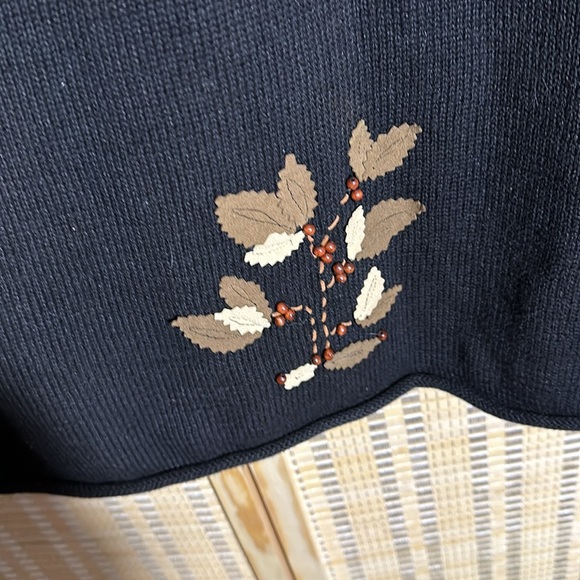Susan Bristol Vintage Y2K Auturn Leaf Pattern Black Beaded Sweater Size XL - Picture 6 of 16